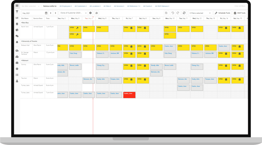 Laptop screen with Celayix employee schedule